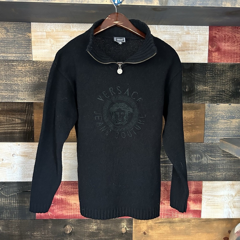 Versace Jeans Couture  Logo Shirt Sweater Quarter Zip Wool Knit Size Small Men's